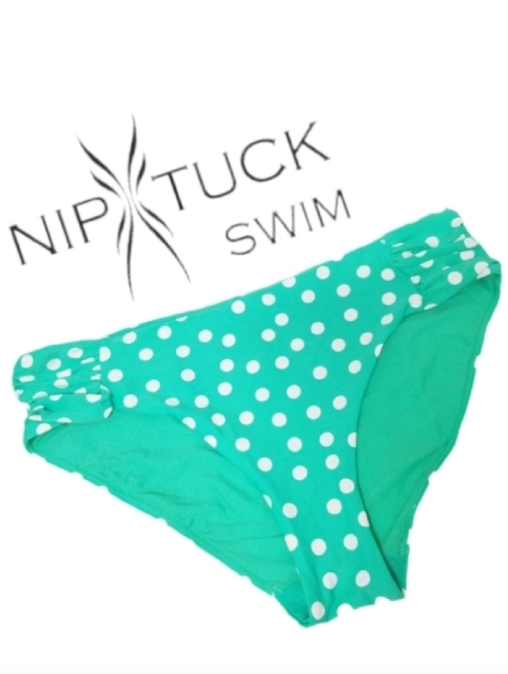 NipTuck Swim Bikini Bottom Turquoise Napoli Spot White Polka Dot Sz 12 NWOT
